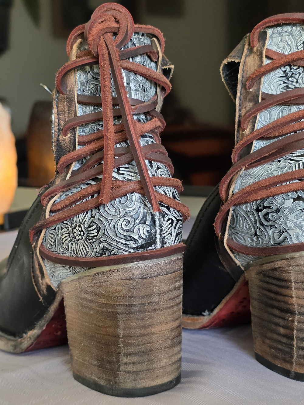 WORN ONCE. Freebird by Steven Black Leather Pumps with Brown Distressed Straps - Picture 3 of 3